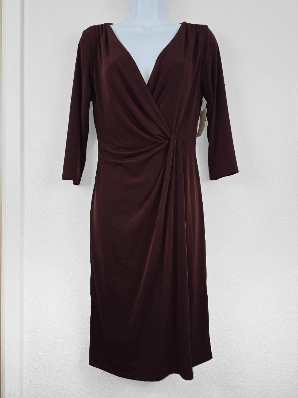 Coldwater Creek | Brown Drape Detail Wrap Midi Dress Size 6 NWT